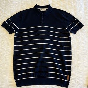 Ben Sherman navy striped knit polo shirt Large